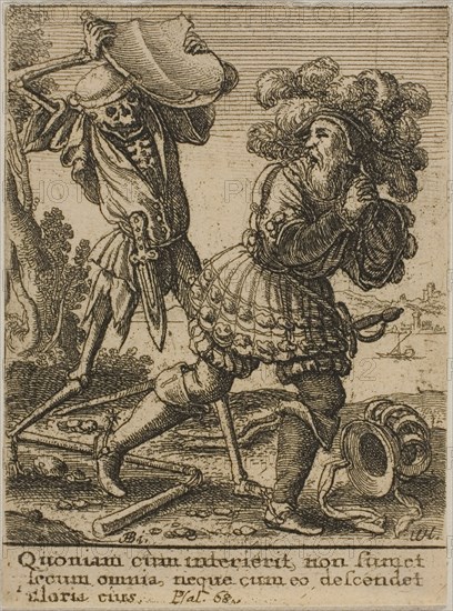 The Count and Death, 1651, Wenceslaus Hollar (Czech, 1607-1677), after Hans Holbein the younger (German, c.1497-1543), Bohemia, Etching on ivory wove paper, 73 × 54 mm (sheet, trimmed within plate mark)