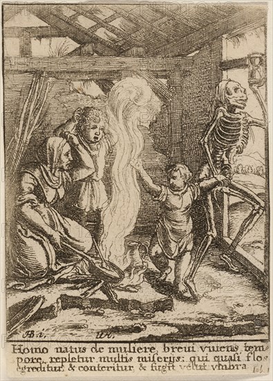 The Child and Death, 1651, Wenceslaus Hollar (Czech, 1607-1677), after Hans Holbein the younger (German, c.1497-1543), Bohemia, Etching on ivory wove paper, 73 × 52 mm (sheet, trimmed within plate mark)