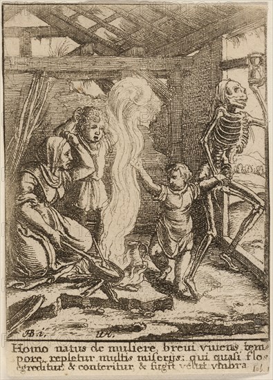 The Child and Death, 1651, Wenceslaus Hollar (Czech, 1607-1677), after Hans Holbein the younger (German, c.1497-1543), Bohemia, Etching on ivory wove paper, 73 × 52 mm (sheet, trimmed within plate mark)