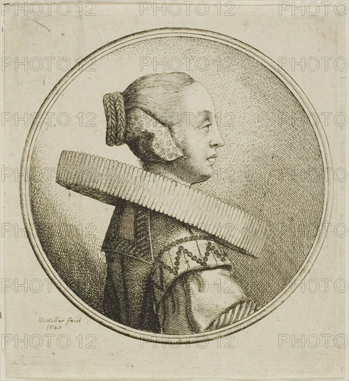 Woman with Circular Lace Ruff in Profile to Right, 1645, Wenceslaus Hollar, Czech, 1607-1677, Bohemia, Etching on ivory laid paper, 103 × 95 mm (plate), 109 × 101 mm (sheet)