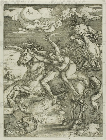 Abduction of Proserpine on a Unicorn, n.d., Hieronymous Hopfer (German active 1520-1550), after Albrecht Dürer (German 1471-1528), Germany, Etching on white laid paper, 288 x 215 mm (image/plate), 298 x 228 mm (sheet)