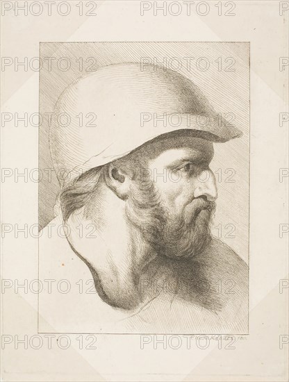 Bearded Male Head with Steel Helmet, n.d., Christian Frederick Köhlitz, German, active 1770-1790, Germany, Etching on cream laid paper, 191 x 138 mm (image), 242 x 183 mm (plate), 252 x 191 mm (sheet)
