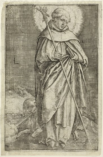 Saint Dominic, c. 1514, Lucas van Leyden, Netherlandish, c. 1494-1533, Netherlands, Engraving in black on ivory laid paper, 112 x 72 mm (image/plate), 117 x 78 mm (sheet)