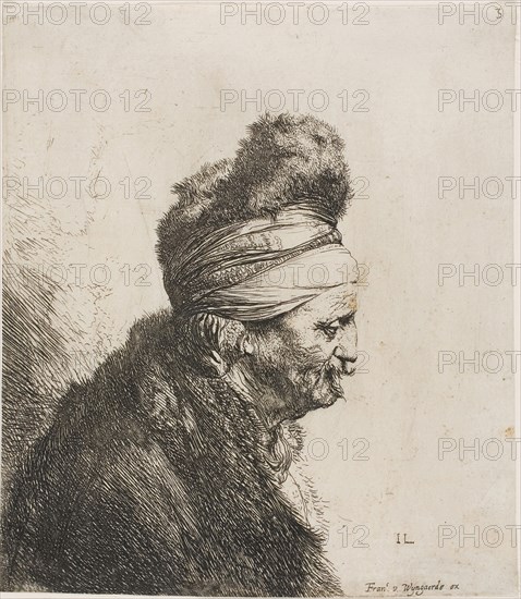 Bust of an Oriental Man, Facing Right, 1635–44, Jan Lievens, Dutch, 1607-1674, Holland, Etching on ivory laid paper, 161 x 142 mm (image/sheet, trimmed within plate mark)