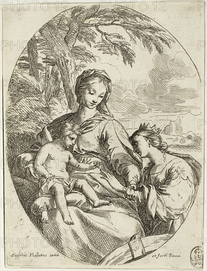 The Mystic Marriage of Saint Catherine, c. 1625, Carlo Maratti, Italian, 1625-1713, Italy, Etching on paper, 174 x 130 mm