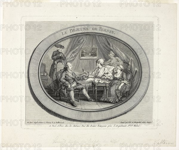 The Lunch at Ferney, 1775, Louis-Joseph Masquelier, French, 1744-1811, France, Engraving on paper, 158 × 191 mm (plate), 203.5 × 244 mm (sheet)