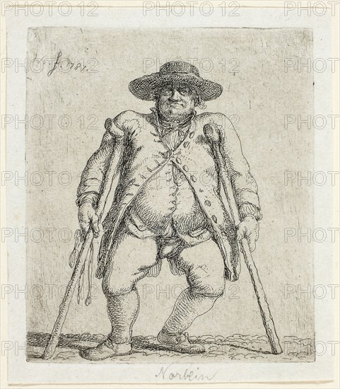 Beggar Man, 1787, Jean-Pierre Norblin de la Gourdaine, French, 1745-1830, France, Etching in black on ivory China paper, 81 × 70 mm (image/plate), 91 × 79 mm (sheet)