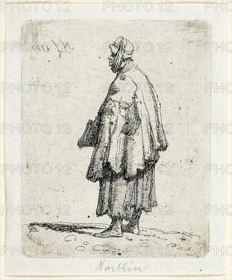 Beggar Woman, 1787, Jean-Pierre Norblin de la Gourdaine, French, 1745-1830, France, Etching on ivory China paper, 66 × 53 mm (image/plate), 75 × 62 mm (sheet)