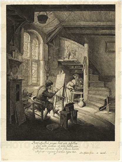 The Painter, c. 1647, Adriaen van Ostade, Dutch, 1610-1685, Holland, Etching in black on buff laid paper, 210 x 168 mm (image), 235 x 173 mm (plate), 246 x 186 mm (sheet)