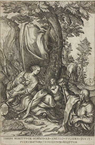 Rest on the Flight into Egypt, 1583, Bernardino Passeri, Italian, c.1540-1591, Italy, Engraving in black on paper, 430 x 281 mm