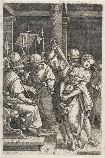 Virginius Killing His Daughter, 1546/47, Georg Pencz, German, c. 1500-1550, Germany, Engraving in black on ivory laid paper, 117 x 80 mm (sheet)