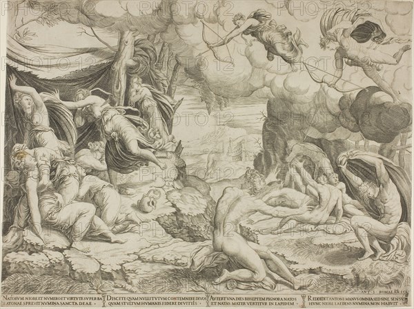 The Death of the Children of Niobe, 1541, School of Marcantonio Raimondi, Italian, c. 1480-1534, Italy, Engraving in black on paper, 332 x 445 mm (sheet)