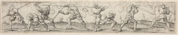 Eight Soldiers Engaged in Fencing Exercises, c. 1541, Virgil Solis, the Elder, German, 1514-1562, Germany, Etching in black on ivory laid paper, 31 x 176 mm (image/plate), 34 x 179 mm (sheet)