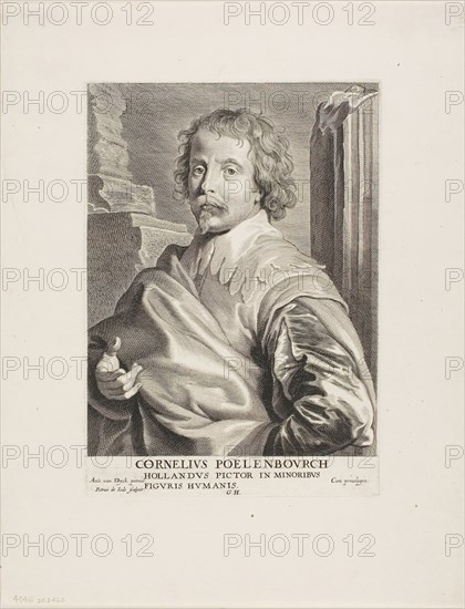 Cornelis van Poelenburch, 1630/45, Pieter de Jode II (Flemish, 1606–c. 1674), after Anthony van Dyck (Flemish, 1599-1644), Holland, Engraving in black on ivory laid paper, 230 x 164 mm (plate), 336 x 258 mm (sheet)