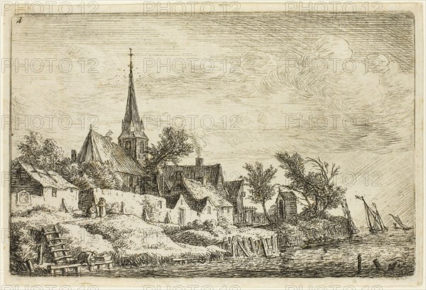 The Steeple in the Village by the Sea, n.d., Anthoni Waterlo, Dutch, 1609-1690, Holland, Etching on paper, 95 x 145 mm (image/plate), 100 x 150 mm (sheet)