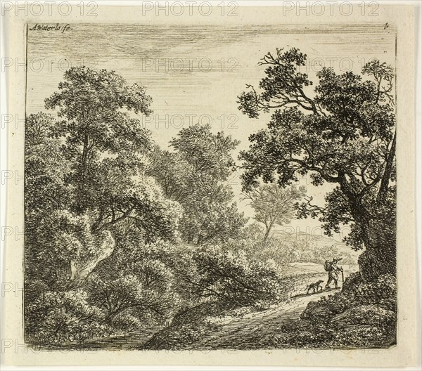 The Wanderer and His Dog, n.d., Anthoni Waterlo, Dutch, 1609-1690, Holland, Etching on paper, 124 x 141 mm (image), 126 x 142 mm (plate), 137 x 155 mm (sheet)
