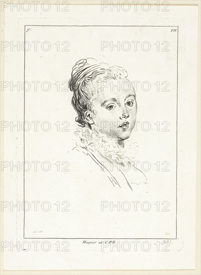 Woman’s Head (turned to left), n.d., Anne Claude Philippe Caylus, French, 1692-1765, France, Etching and engraving on paper, 174 × 125 mm (image), 191 × 137 mm (plate), 216 × 158 mm (sheet)
