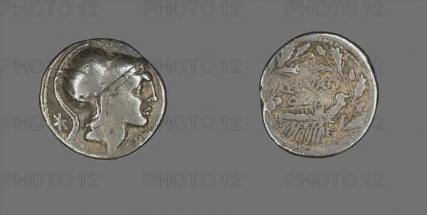 Denarius (Coin) Depicting the Goddess Roma, 109/108 BC, Roman, minted in Rome, Italy, Silver, Diam. 1.9 cm, 3.81 g