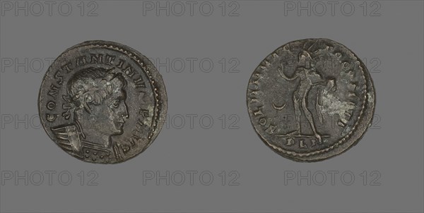 Coin Portraying Emperor Constantine I, AD 318, Roman, minted in London, Roman Empire, Bronze, Diam. 2 cm, 3.43 g
