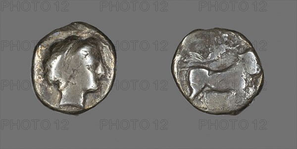 Coin Depicting the Nymph Parthenope, late 5th/4th century BC, Roman, Campania, minted in Neapolis, Roman Empire, Silver, Diam. 2 cm, 6.36 g