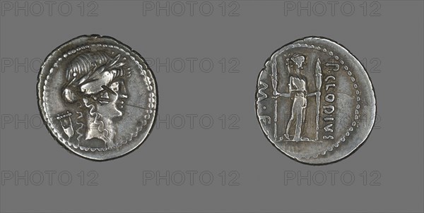 Denarius (Coin) Depicting the God Apollo, 42/41 BC, issued by P. Clodius, Roman, minted in Rome, Roman Empire, Silver, Diam. 2 cm, 3.85 g