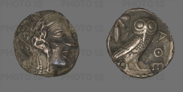 Tetradrachm (Coin) Depicting the Goddess Athena, 490/322 BC, Greek, minted in Athens, Athens, Billon, Diam. 2.4 cm, 17.09 g