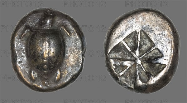 Stater (Coin) Depicting a Sea Turtle, 510/485 BC, Greek, Aegina, Silver, Diam. 2 cm, 12.06 g