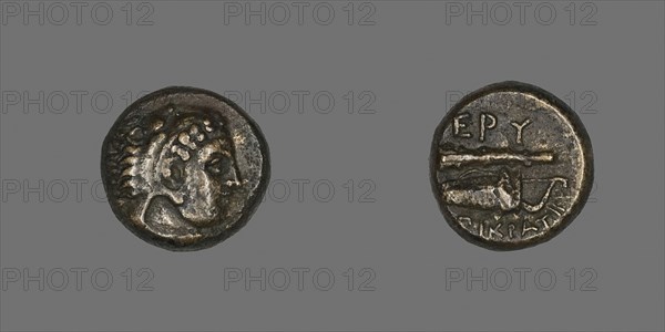 Coin Depicting the Hero Herakles, 4th century BC and later, Greek, minted in Erythrae, Ionia, Greece, Bronze, Diam. 1.1 cm, 2.27 g