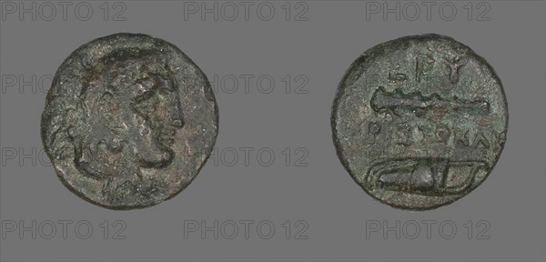 Coin Depicting the Hero Herakles, 4th century BC, Greek, Ancient Greece, Bronze, Diam. 1.3 cm, 1.40 g