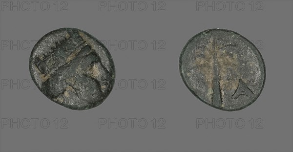 Coin Depicting the Goddess Tyche, about 188/166 BC, Greek, Ancient Greece, Bronze, Diam. 1.2 cm, 1.12 g