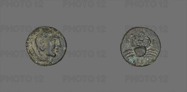 Coin Depicting the Hero Herakles, late 4th century BC, Greek, Ancient Greece, Bronze, Diam. 1.2 cm, 1.57 g