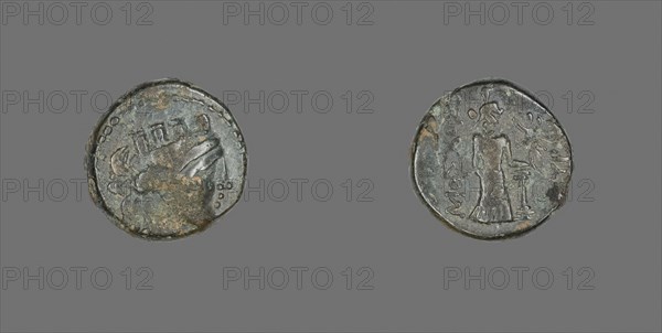 Coin Depicting the Goddess Tyche Cybele, 2nd/1st century BC, Greek, Ancient Greece, Bronze, Diam. 1.6 cm, 4.35 g