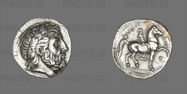 Tetradrachm (Coin) Depicting the God Zeus, 359/336 BC, issued by King Philip II of Macedonia, Greek, minted in Pella, Macedonia, Pella, Silver, Diam. 2.8 cm, 13.92 g
