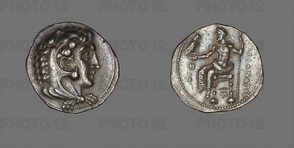 Tetradrachm (Coin) Portraying Alexander the Great Wearing the Head of the Nemean Lion as a Helmet, 336/323 BC, Greek, minted in Amphipolis, Macedonia, Amphipolis, Silver, Diam. 2.5 cm