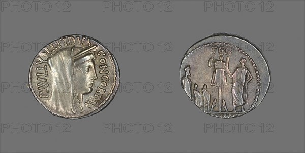 Denarius (Coin) Depicting the Goddess Concordia, about 62 BC, Roman, Roman Empire, Silver, Diam. 1.9 cm, 4.02 g