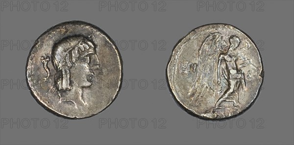 Quinarius (Coin) Depicting the God Apollo, about 90 BC, Roman, Roman Empire, Silver, Diam. 1.4 cm, 2.11 g