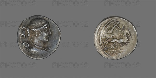 Denarius (Coin) Depicting the Goddess Victory, about 46 BC, Roman, Roman Empire, Silver, Diam. 1.8 cm, 3.99 g