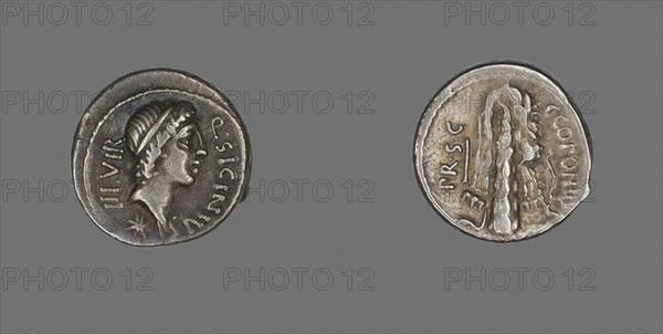 Denarius (Coin) Depicting the God Apollo, 49 BC, Roman, Roman Empire, Silver, DIam. 1.8 cm, 3.95 g