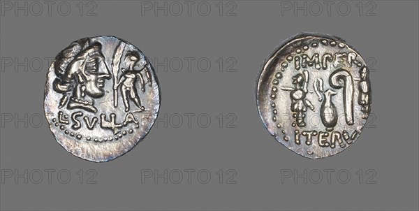 Denarius (Coin) Depicting the Goddess Venus with Cupid, 84/83 BC, Roman, Roman Empire, Silver, Diam. 1.9 cm, 3.53 g