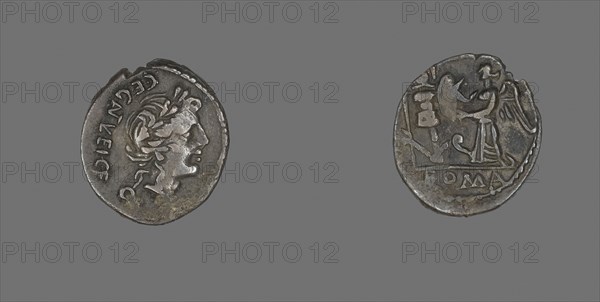 Quinarius (Coin) Depicting the God Apollo, about 97 BC, Roman, Roman Empire, Silver, Diam. 1.7 cm, 1.87 g