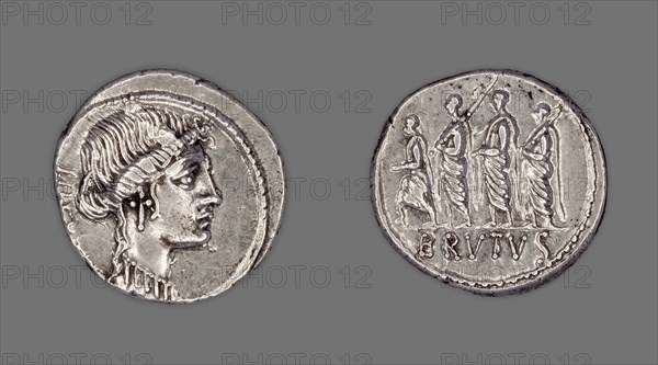 Denarius (Coin) Depicting Liberty, 54 BC, issued by Roman Republic, M. Junius Brutus (moneyer), Roman, minted in Rome, Roman Empire, Silver, Diam. 2 cm, 4.12 g