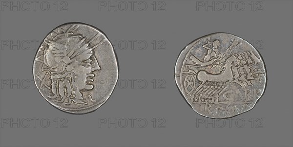 Denarius (Coin) Depicting the Goddess Roma, 121 BC, Roman, Roman Empire, Silver, Diam. 2.1 cm, 3.80 g