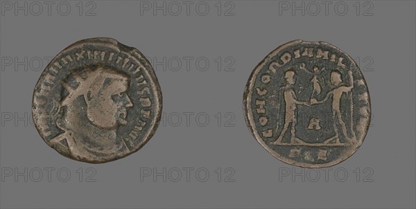 Follis (Coin) Portraying Emperor Portraying Emperor Marcus Aurelius Valerius Maximianus (Maximian or Maximianus I), about AD 296/297, Roman, minted in Alexandria, Roman Empire, Bronze, Diam. 2 cm, 2.40 g