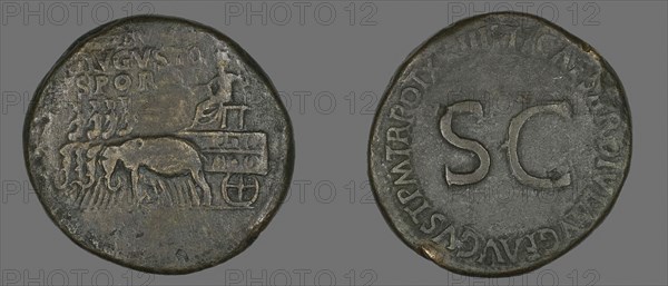 Sestertius (Coin) Portraying Emperor Augustus, AD 34/35, Roman, minted in Rome, Roman Empire, Bronze, Diam. 3.7 cm, 29.81 g