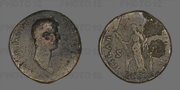 Sestertius (Coin) Portraying Emperor Hadrian, AD 128/132, Roman, minted in Rome, Roman Empire, Bronze, Diam. 3.3 cm, 25.01 g