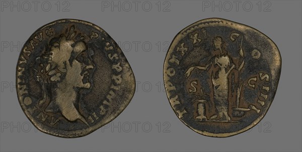 Sestertius (Coin) Portraying Emperor Antoninus Pius, AD 157/158, Roman, Roman Empire, Bronze, Diam. 3.3 cm, 20.48 g