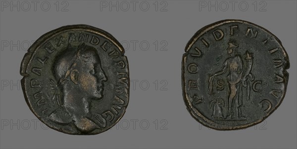 Sestertius (Coin) Portraying Emperor Severus Alexander, AD 232, Roman, minted in Rome, Roman Empire, Bronze, Diam. 3.1 cm, 21.69 g