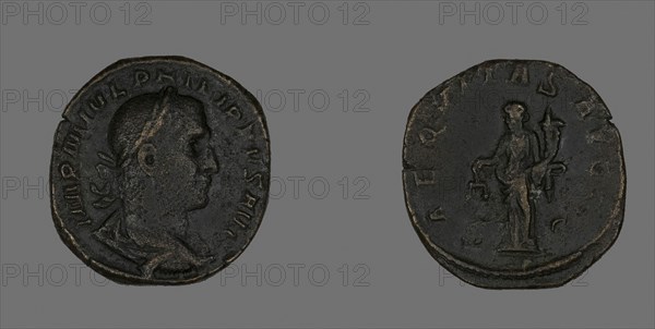 Sestertius (Coin) Portraying Philip the Arab, AD 244/249, Roman, Roman Empire, Bronze, Diam. 2.9 cm, 14.71 g