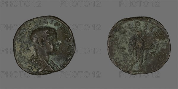 Sestertius (Coin) Portraying King Philip II, AD 244/246, Roman, minted in Rome, Roman Empire, Bronze, Diam. 2.9 cm, 18.03 g