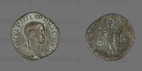 Sestertius (Coin) Portraying King Philip II, AD 244/246, Roman, minted in Rome, Roman Empire, Bronze, Diam. 2.8 cm, 15.13 g